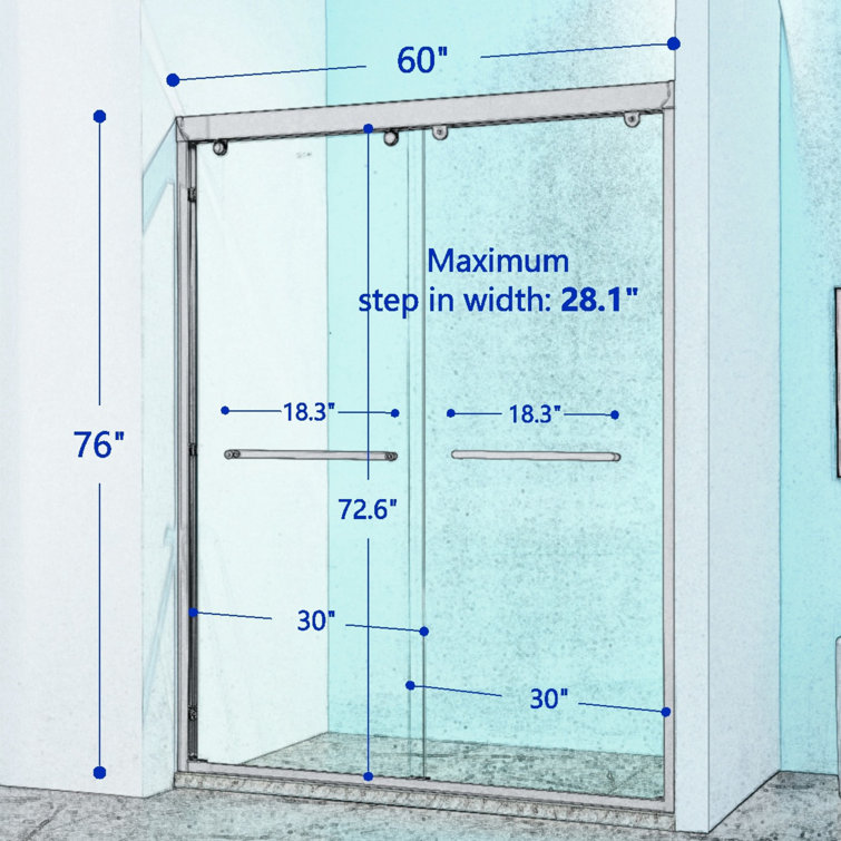 60" Chrome Frameless Double Sliding Shower Door with Clear Glass