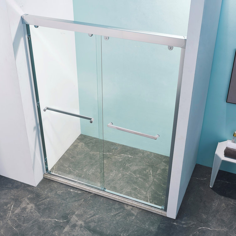 60" Chrome Frameless Double Sliding Shower Door with Clear Glass