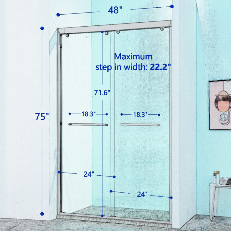 Chrome Aluminum Double Sliding Shower Door with Clear Tempered Glass