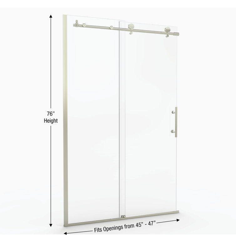 Vinesse 47" x 76" Frameless Clear Glass Shower Door with Brushed Nickel Finish