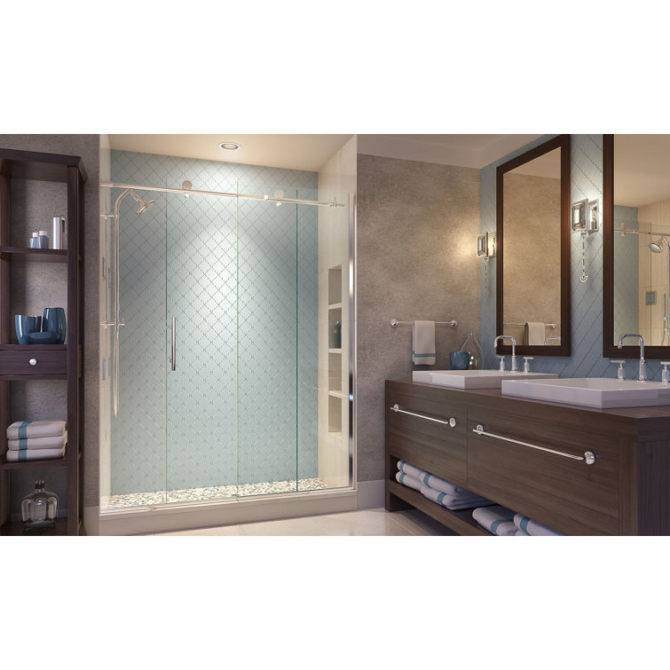 Vinesse 47" x 76" Frameless Clear Glass Shower Door with Brushed Nickel Finish