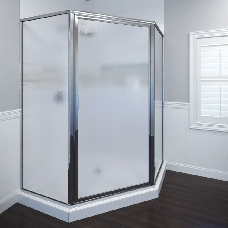 Deluxe Chrome Framed Neo-Angle Hinged Shower Door with Clear Glass