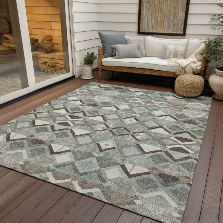 Sage Green Synthetic Flat Woven Washable 3' x 5' Rug