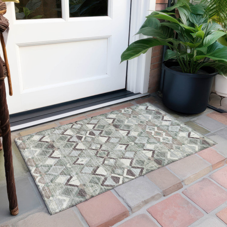 Red Rectangular Synthetic Washable Indoor/Outdoor Rug 30" x 20"