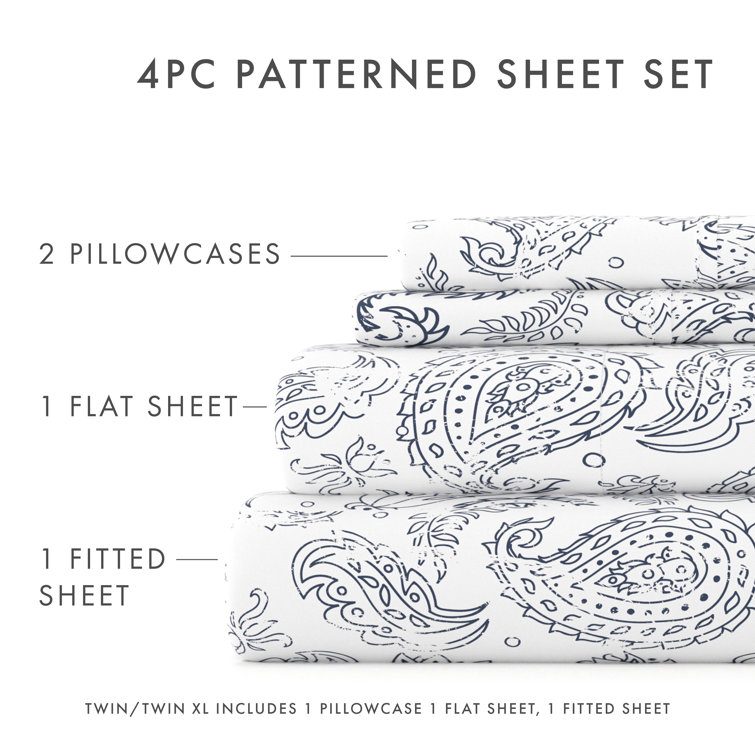 Navy Floral Microfiber Full Sheet Set with Deep Pockets