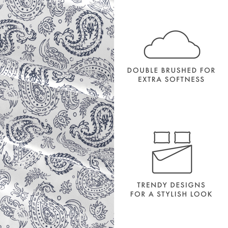Navy Floral Microfiber Full Sheet Set with Deep Pockets