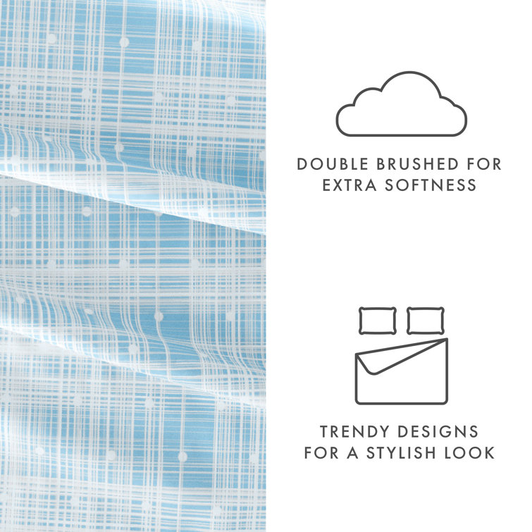 Aqua Plaid Twin Microfiber Sheet Set with Cotton Blend