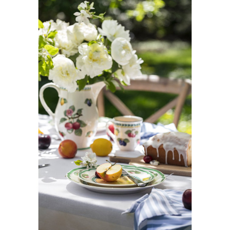 French Garden Fleurence Oversized Porcelain Pitcher with Fruit Motifs