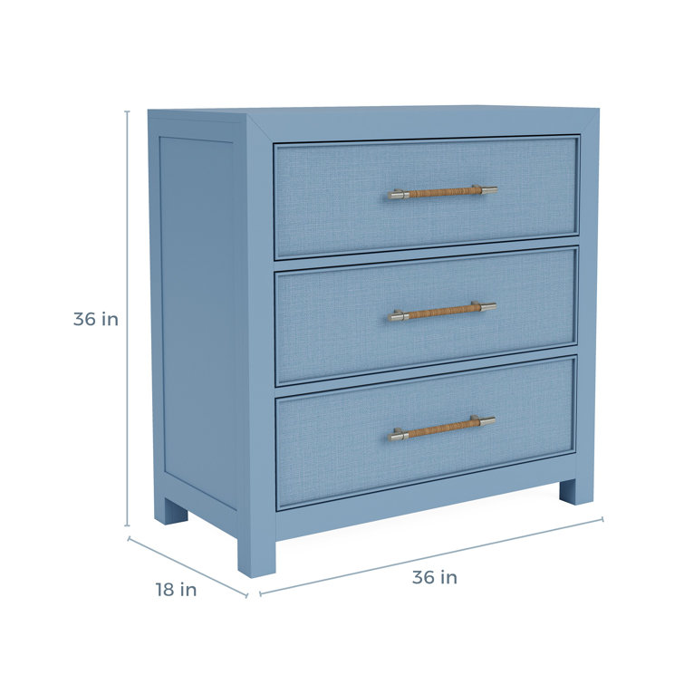 Lana Blue Coastal 3 Drawer Chest with Woven Handles