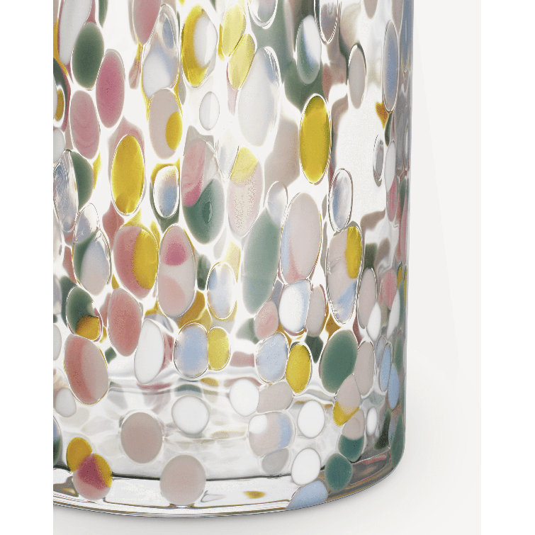 Tall Clear Glass Vase with Multicolor Floral Design