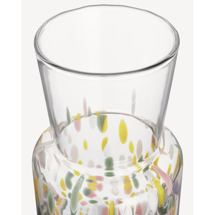 Tall Clear Glass Vase with Multicolor Floral Design