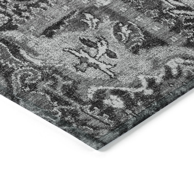 Red Synthetic Washable Rectangular Damask Rug 30" x 20"