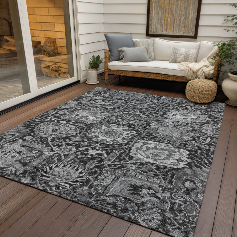 Red Synthetic Washable Rectangular Damask Rug 30" x 20"