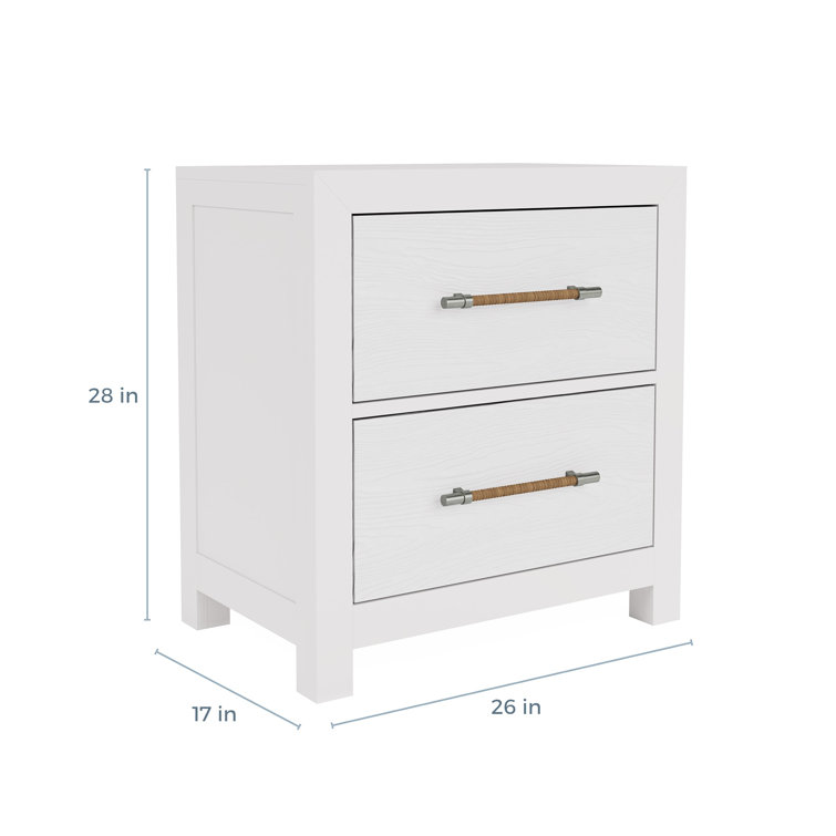 White Coastal 2-Drawer Nightstand with Woven Handles