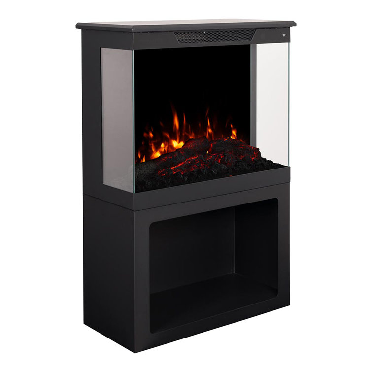 Modern Black 3-Sided Electric Fireplace with Storage Base