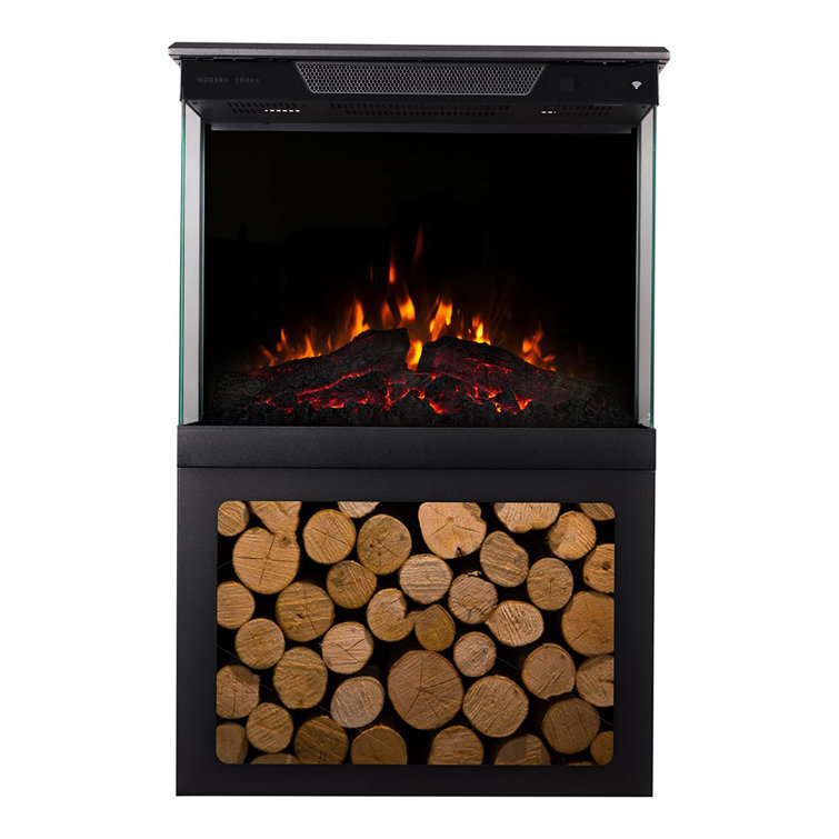 Modern Black 3-Sided Electric Fireplace with Storage Base