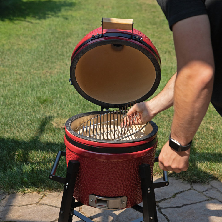 Red Ceramic Kamado Egg Grill with Smoker and Stand