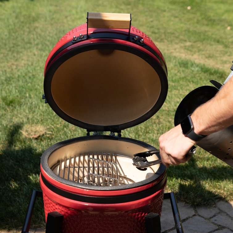 Red Ceramic Kamado Egg Grill with Smoker and Stand