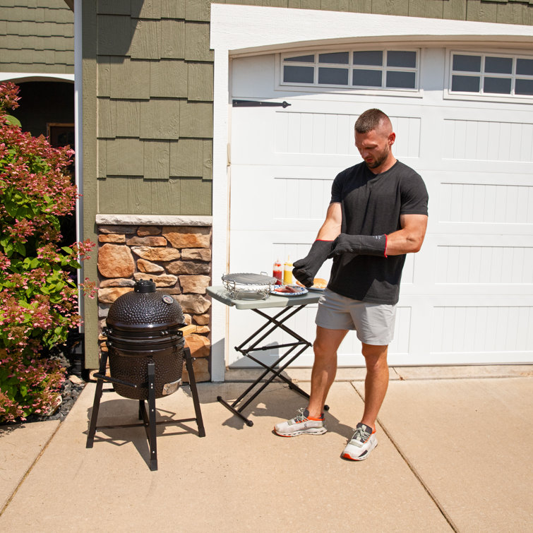 Black Ceramic Kamado Egg Grill with Smoker and Stand