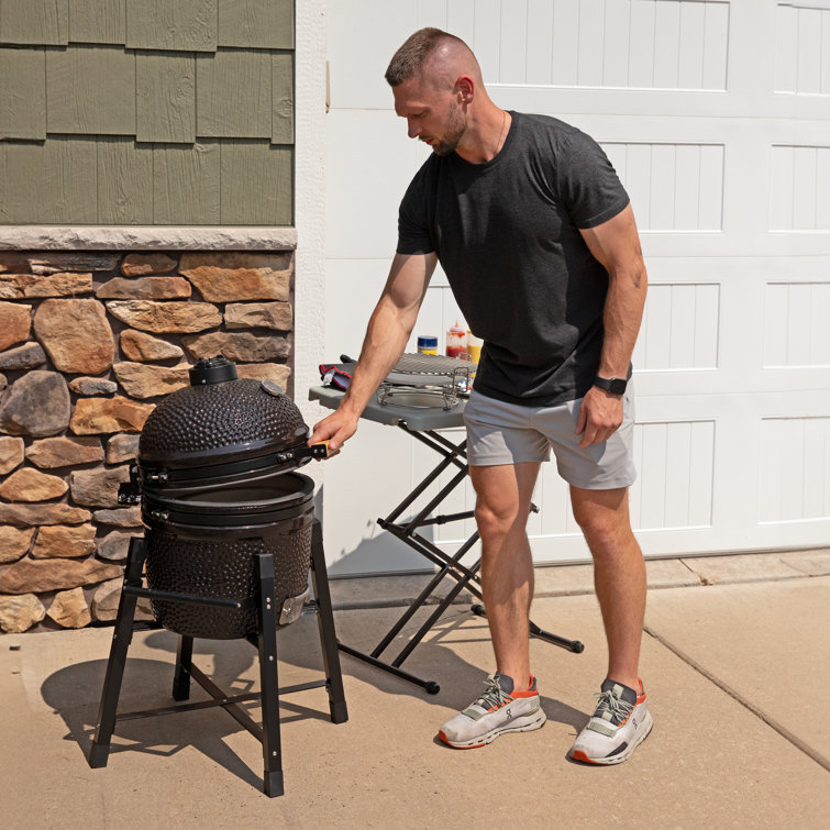 Black Ceramic Kamado Egg Grill with Smoker and Stand
