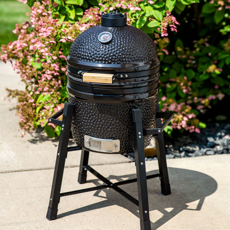 Black Ceramic Kamado Egg Grill with Smoker and Stand