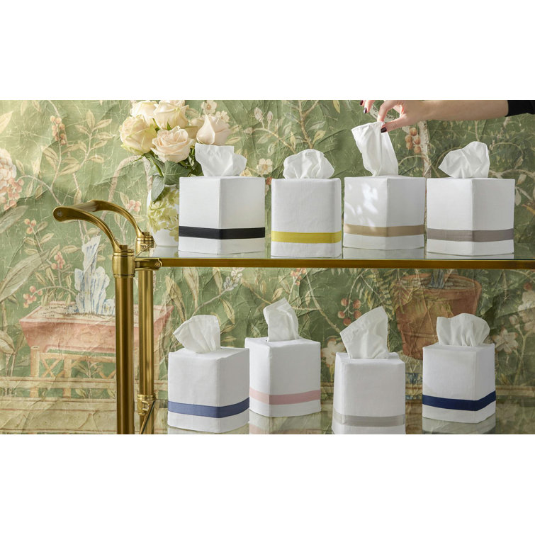 Champagne Linen Tissue Box Cover with Sateen Trim