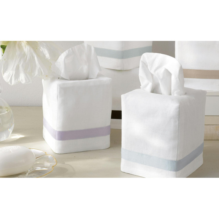 Champagne Linen Tissue Box Cover with Sateen Trim
