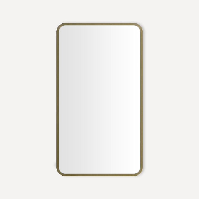 Aged Brass Rectangular Wood Bathroom Vanity Mirror