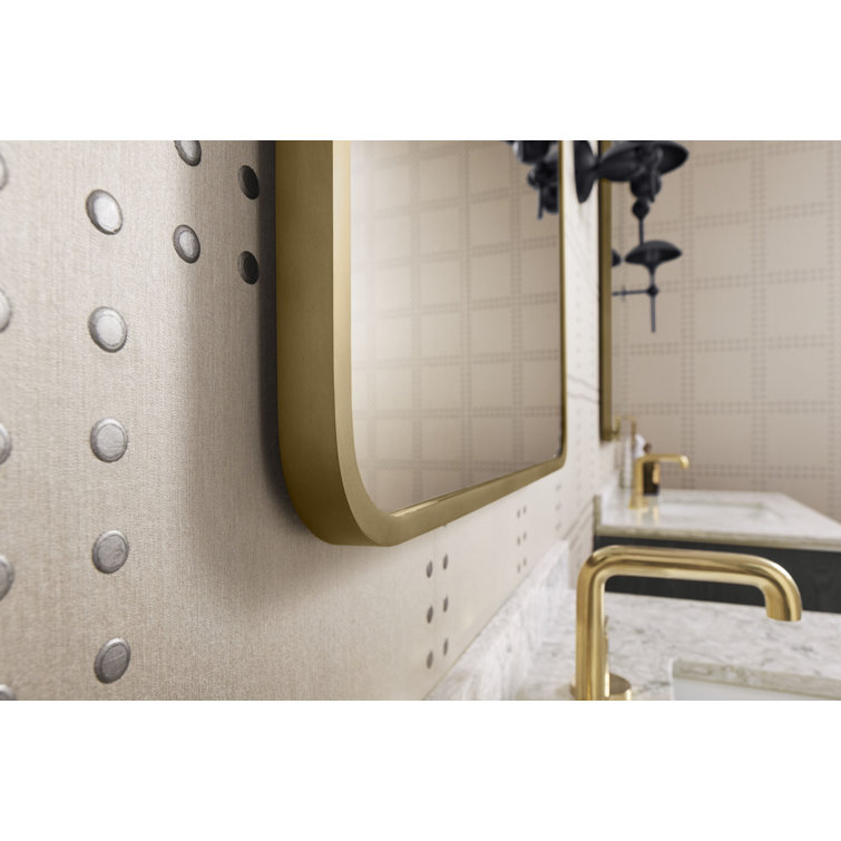 Aged Brass Rectangular Wall Mirror with Rounded Corners