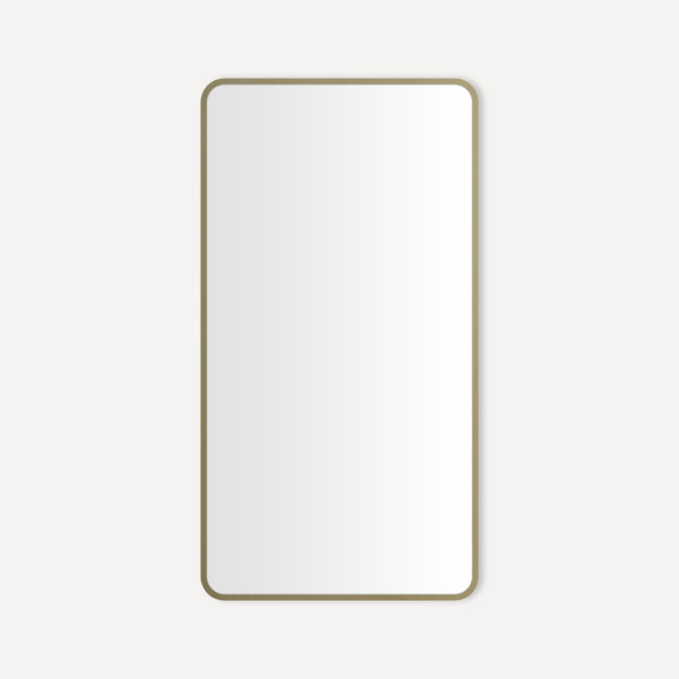 Aged Brass Rectangular Wall Mirror with Rounded Corners