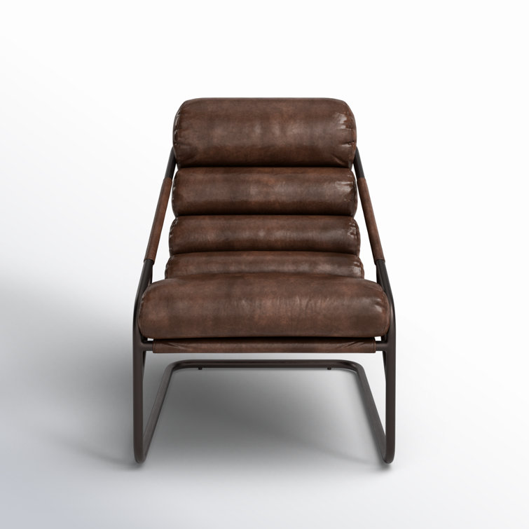 Handcrafted Transitional Leather Accent Chair with Metal Frame