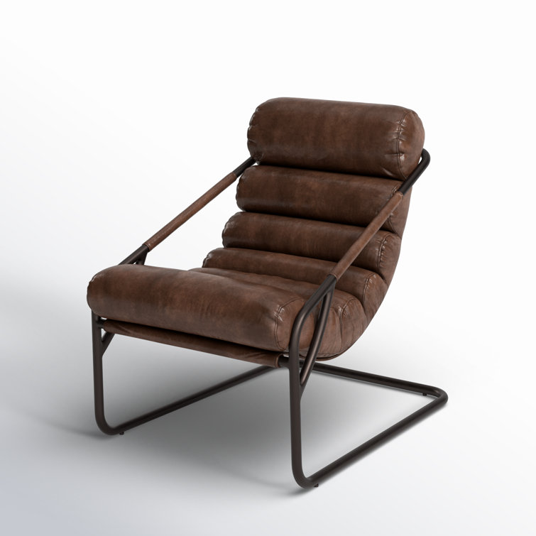 Handcrafted Transitional Leather Accent Chair with Metal Frame