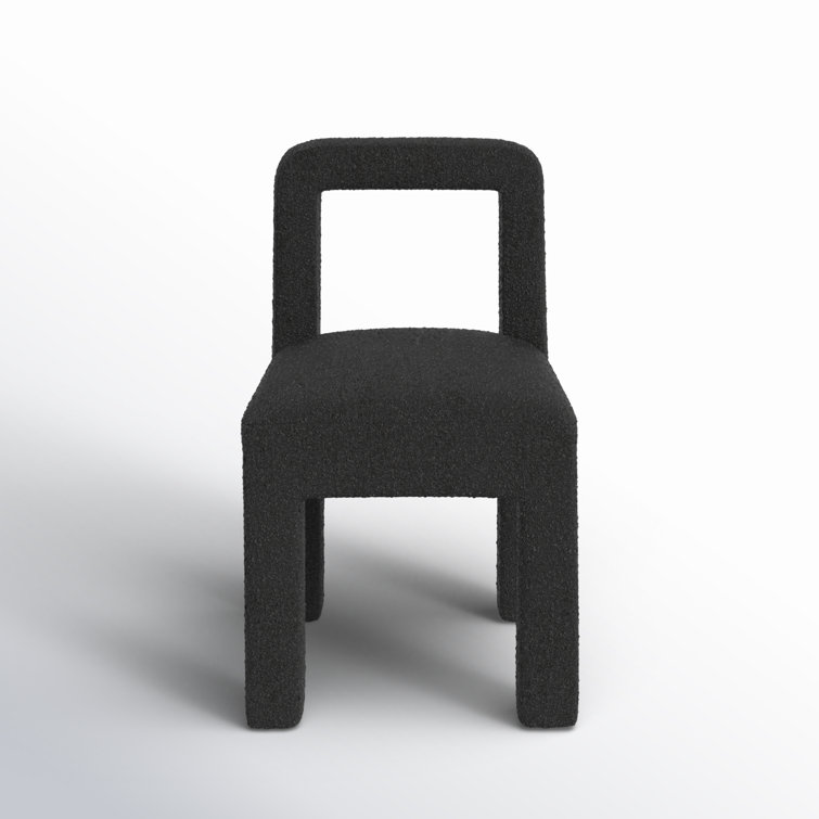 Black Boucle Upholstered Solid Wood Dining Chair
