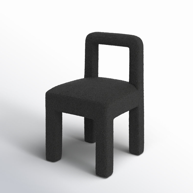 Black Boucle Upholstered Solid Wood Dining Chair