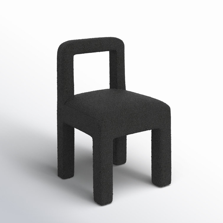 Black Boucle Upholstered Solid Wood Dining Chair