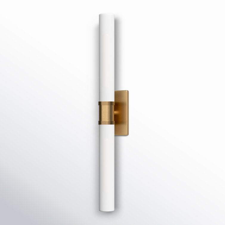 Satin Brass 2-Light Dimmable Vanity Light with Frosted Glass