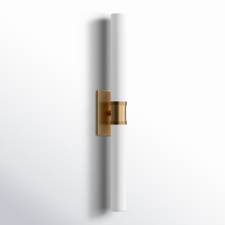 Satin Brass 2-Light Dimmable Vanity Light with Frosted Glass