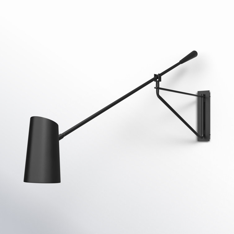 Black Steel Dimmable LED Swing Arm Sconce with Acrylic Diffuser