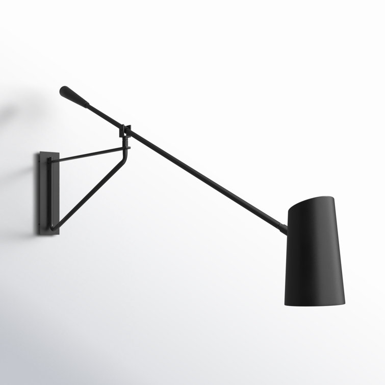 Black Steel Dimmable LED Swing Arm Sconce with Acrylic Diffuser