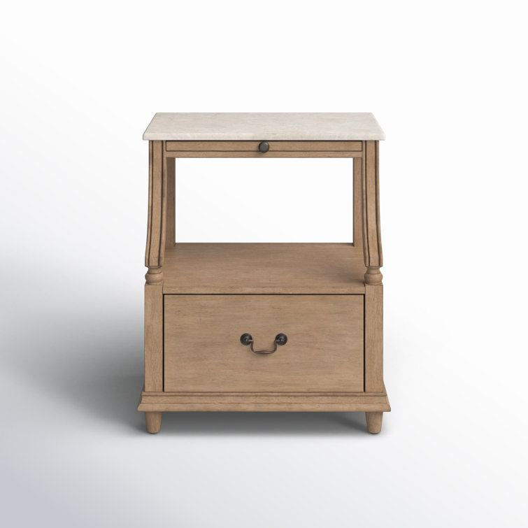 Sandalwood Beige Mahogany and Marble Top Nightstand