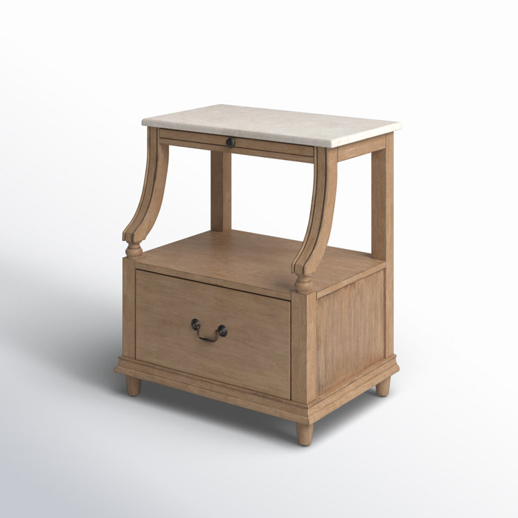 Sandalwood Beige Mahogany and Marble Top Nightstand