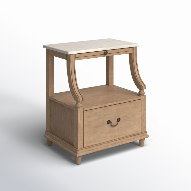 Sandalwood Beige Mahogany and Marble Top Nightstand