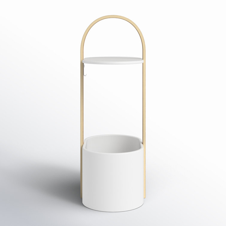 Bellwood Modern Round Wood & Metal End Table with Cable Management
