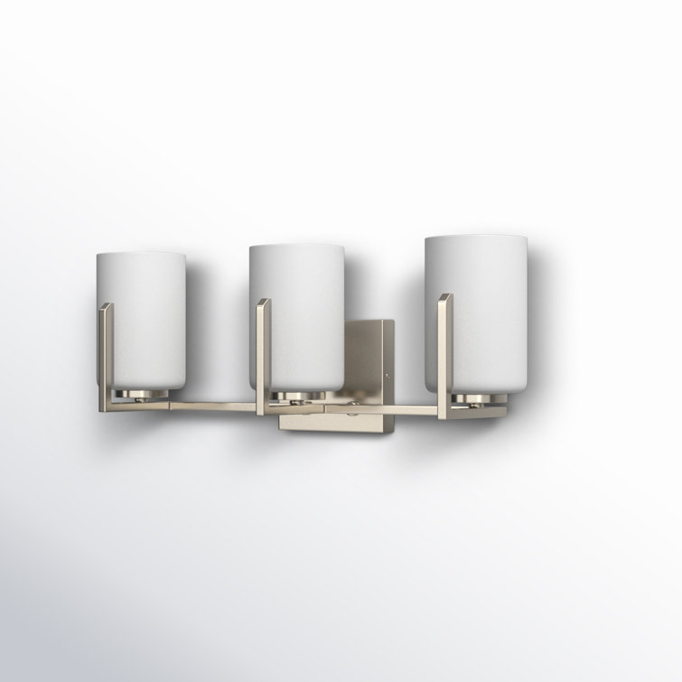 Satin Nickel 3-Light Dimmable Vanity Fixture with Frosted Glass Shades