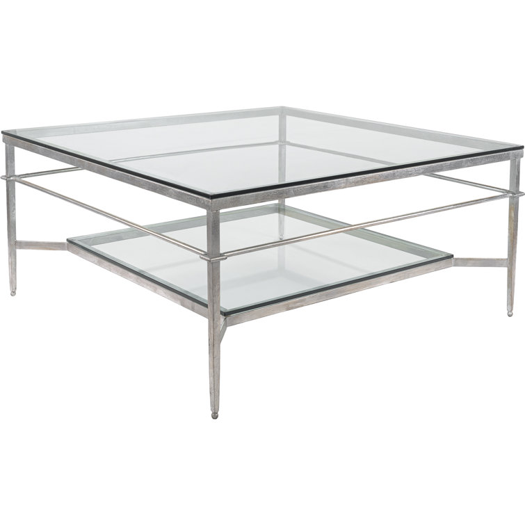 Mieka Silver Glass Coffee Table with Storage Shelf