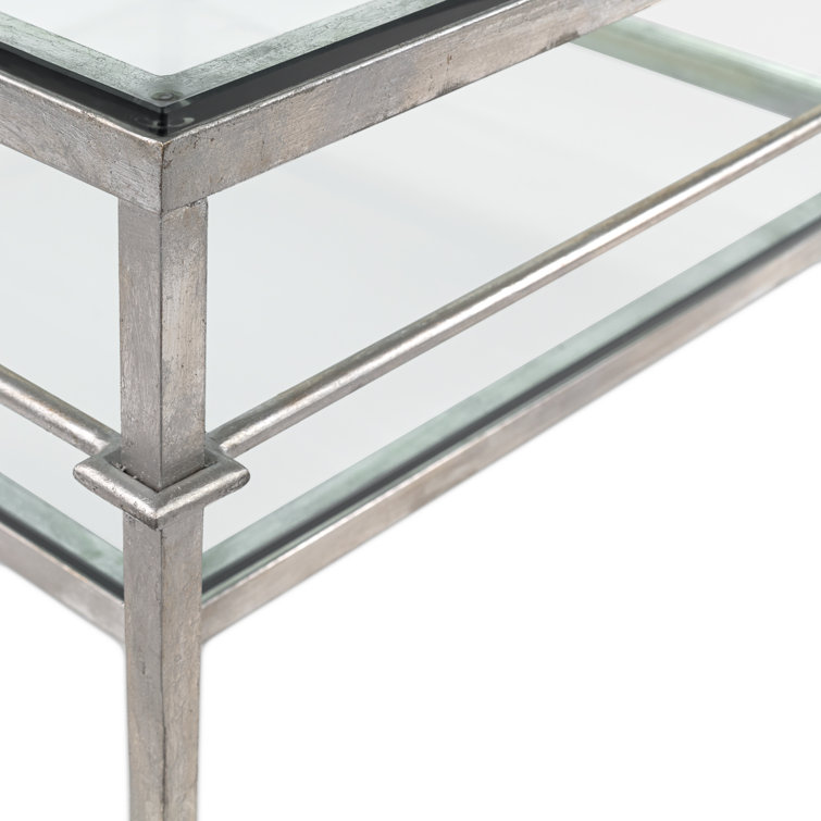Mieka Silver Glass Coffee Table with Storage Shelf
