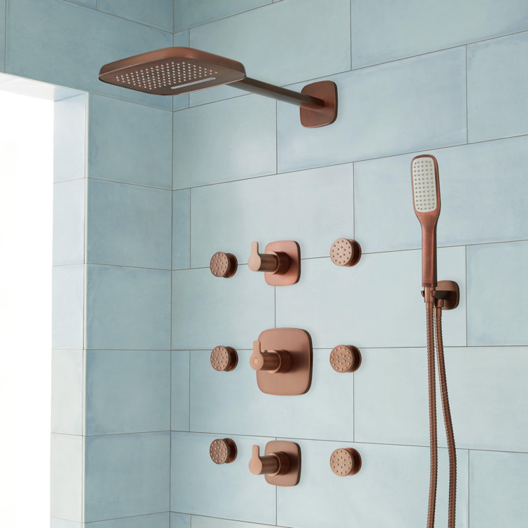 Oil Rubbed Bronze Thermostatic Shower System with Handheld and Body Sprays