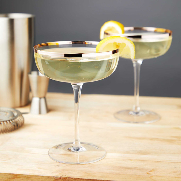 Elegant Copper-Rimmed Lead-Free Crystal Coupe Glass Set, 2-Piece