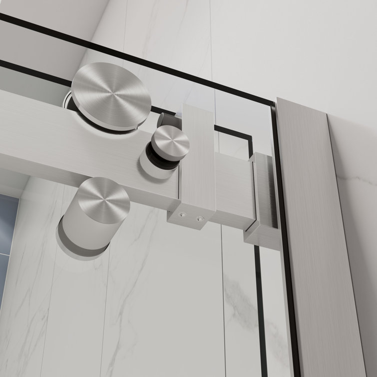 Brushed Nickel Frameless Sliding Shower Door with Clear Glass