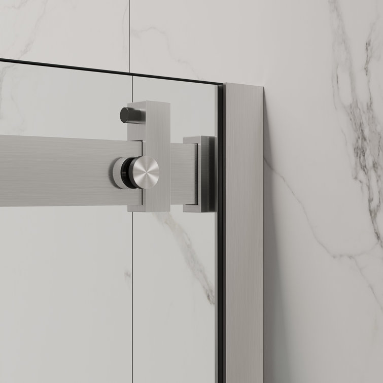 Brushed Nickel Frameless Sliding Shower Door with Clear Glass